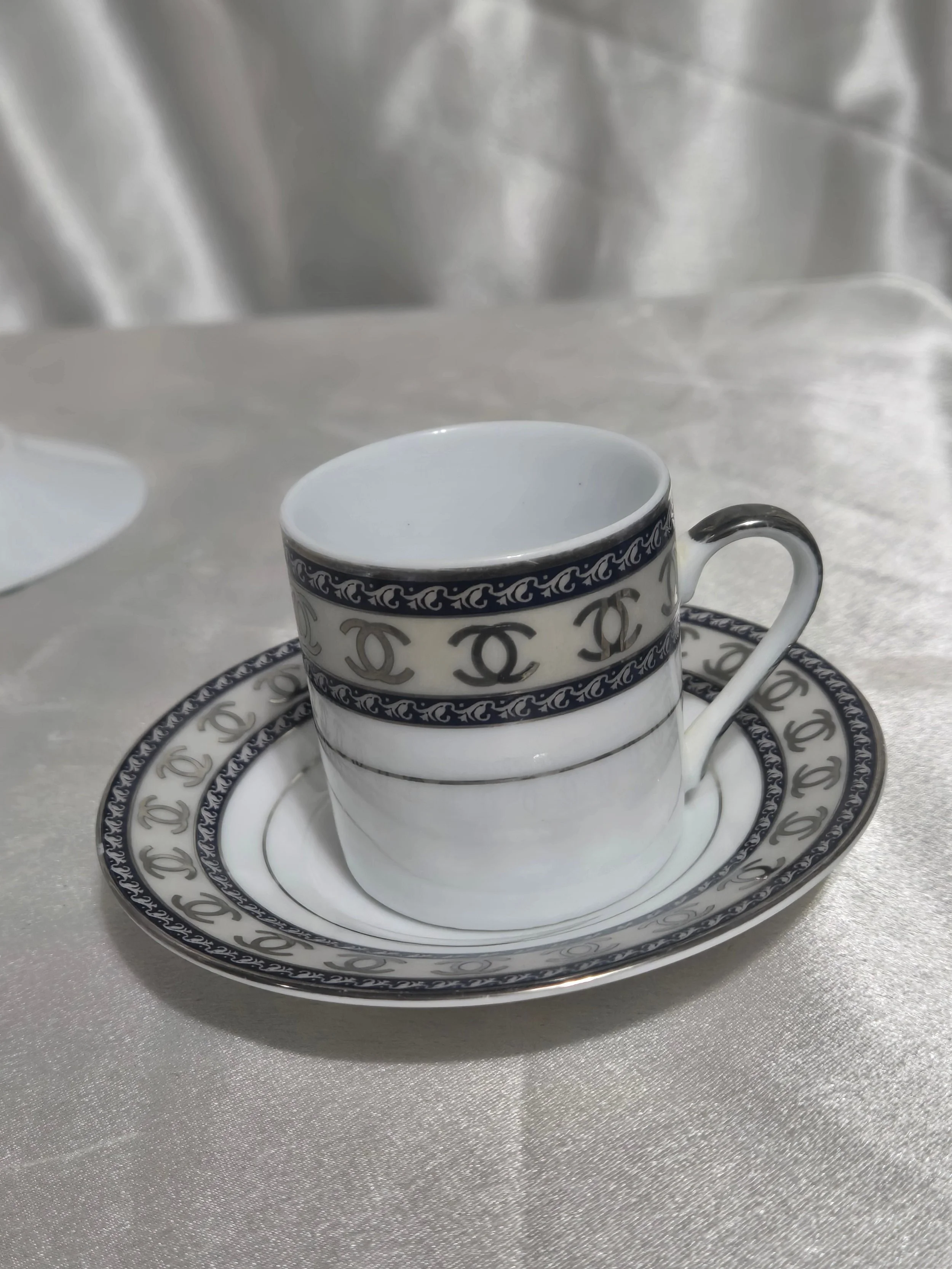 Close up of the cup sitting on the saucer