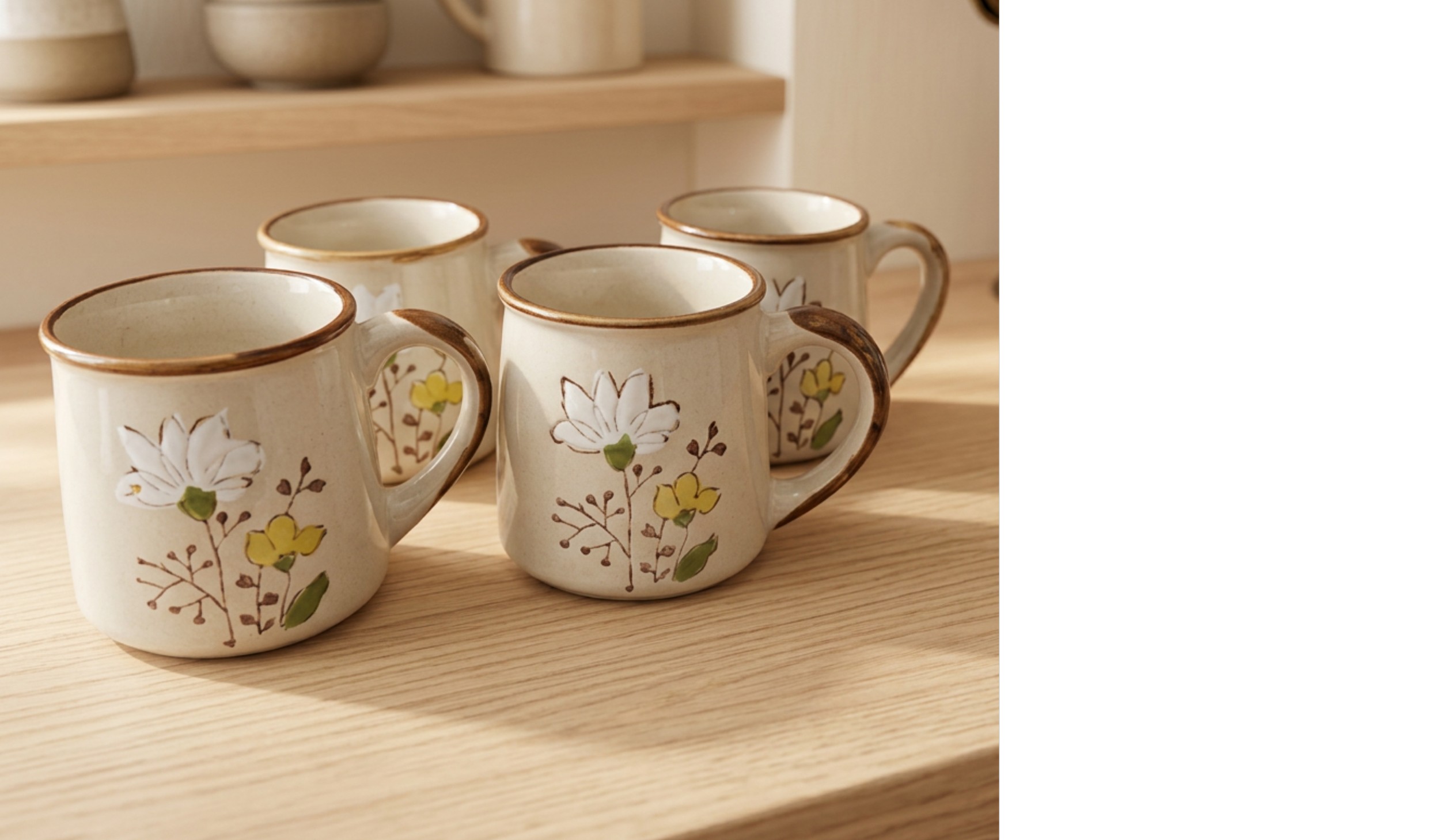 Vintage Stonecrest Floral Mugs Set of 4 • 1970s Korean Stoneware Cups