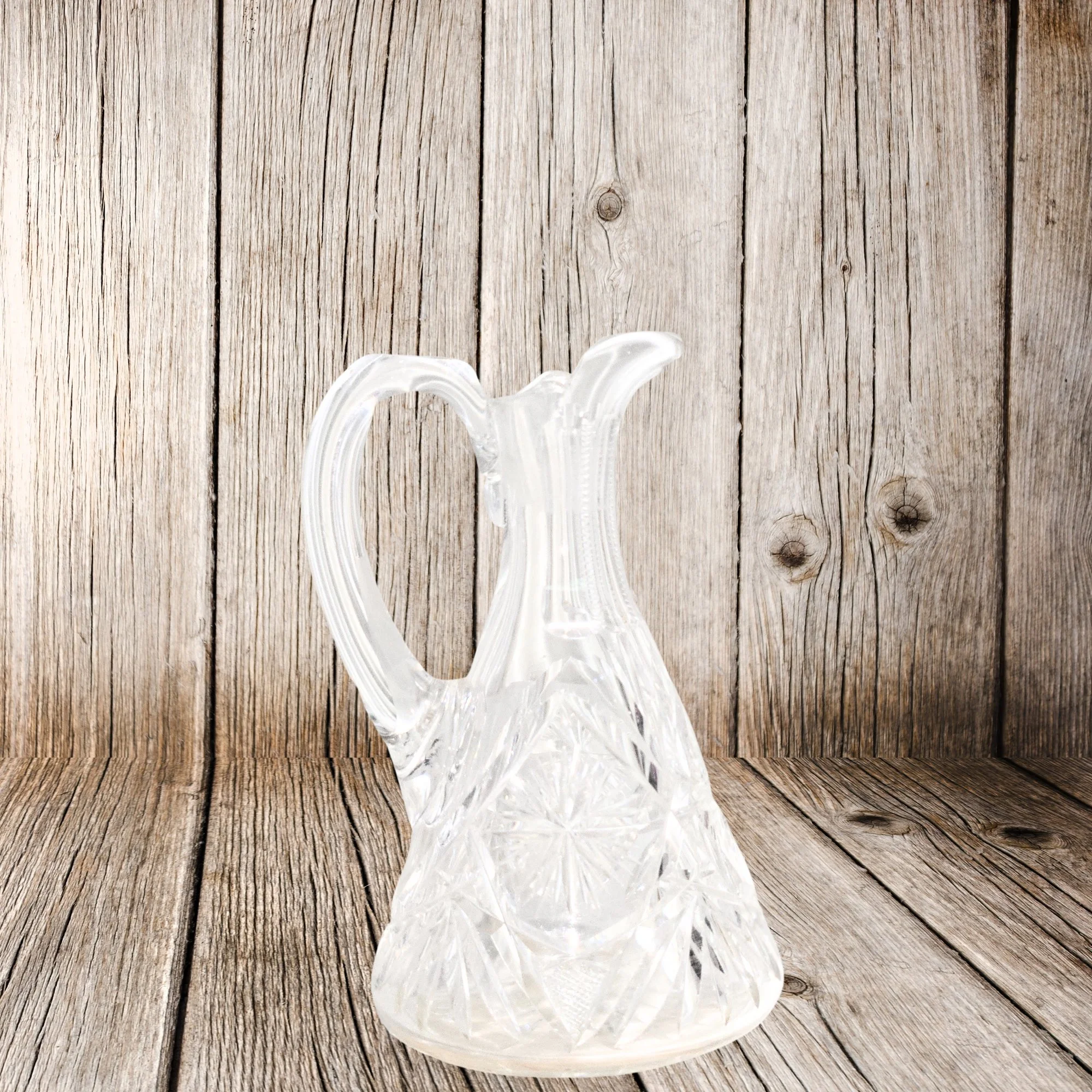 Antique American Brilliant Cut Glass Cruet – Star Fan Pattern Crystal Pitcher