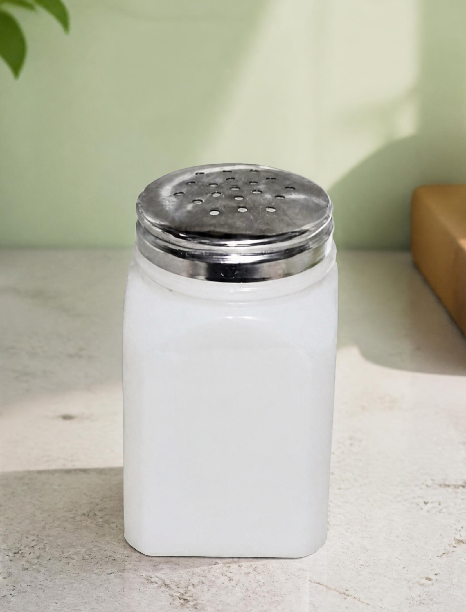 Vintage Milk Glass Salt Shaker, Square White Glass Spice Shaker with Metal Lid, Retro Farmhouse Kitchen Decor
