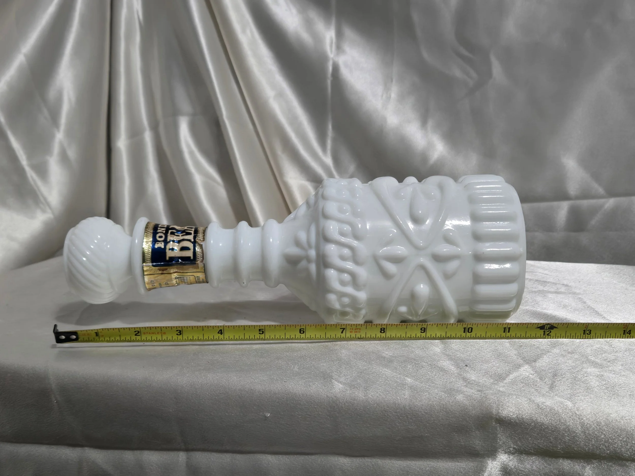 1970s Jim Beam Bonded Beam opal milk glass decanter with stopper and label