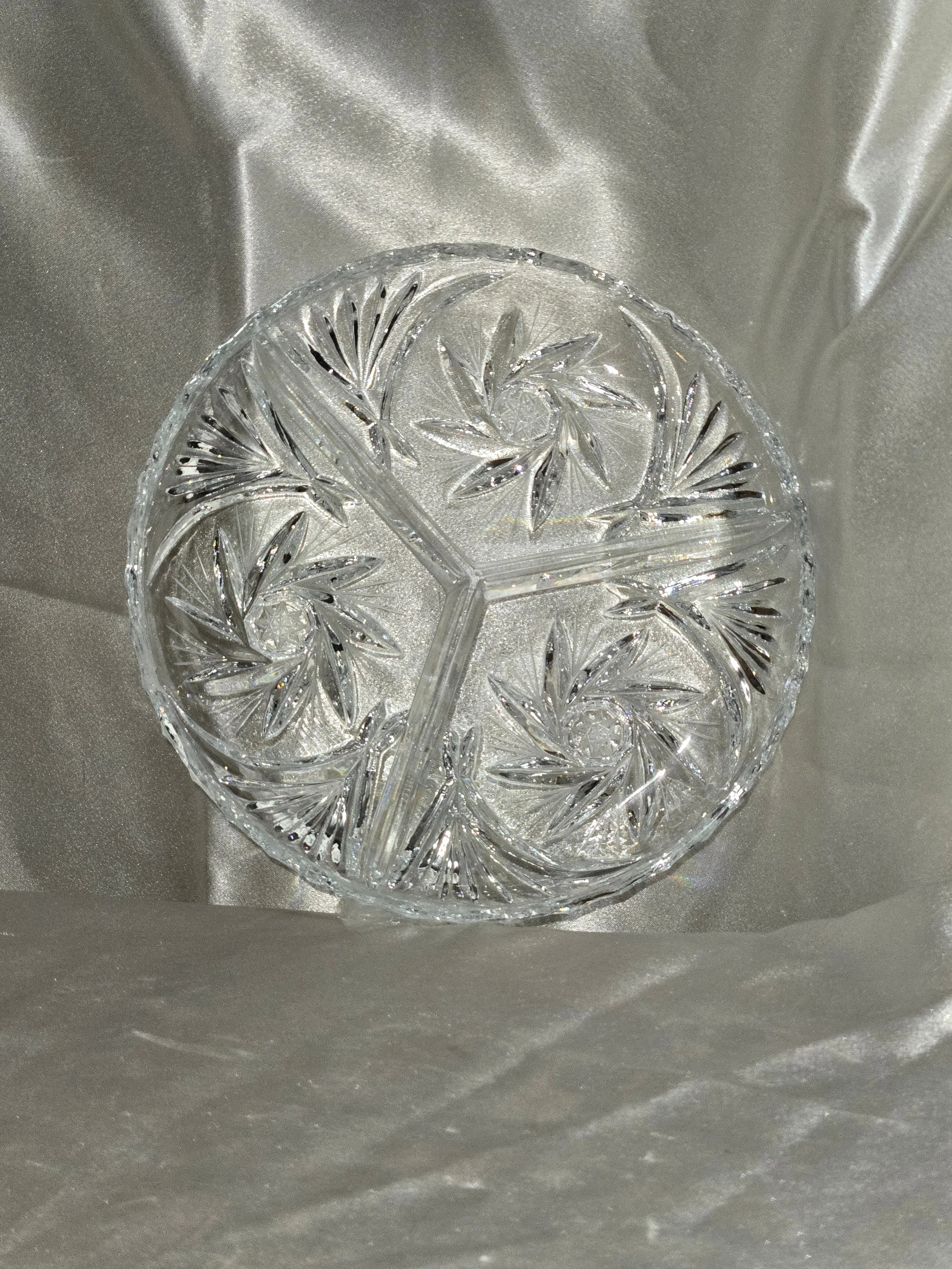 Vintage Cut Crystal 3 Part Relish Tray Pinwheel