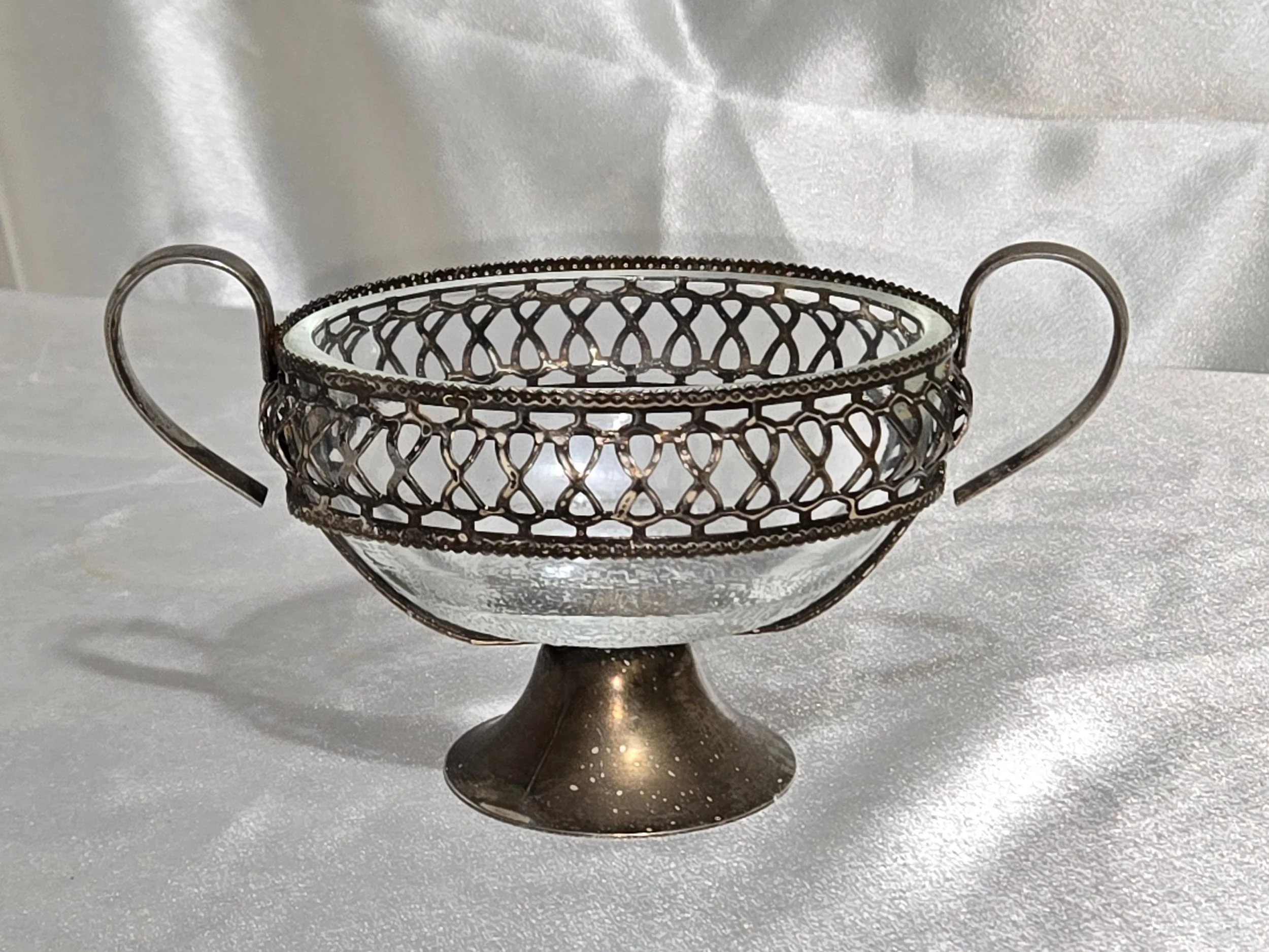 Silver plated pedestal server with pierced gallery