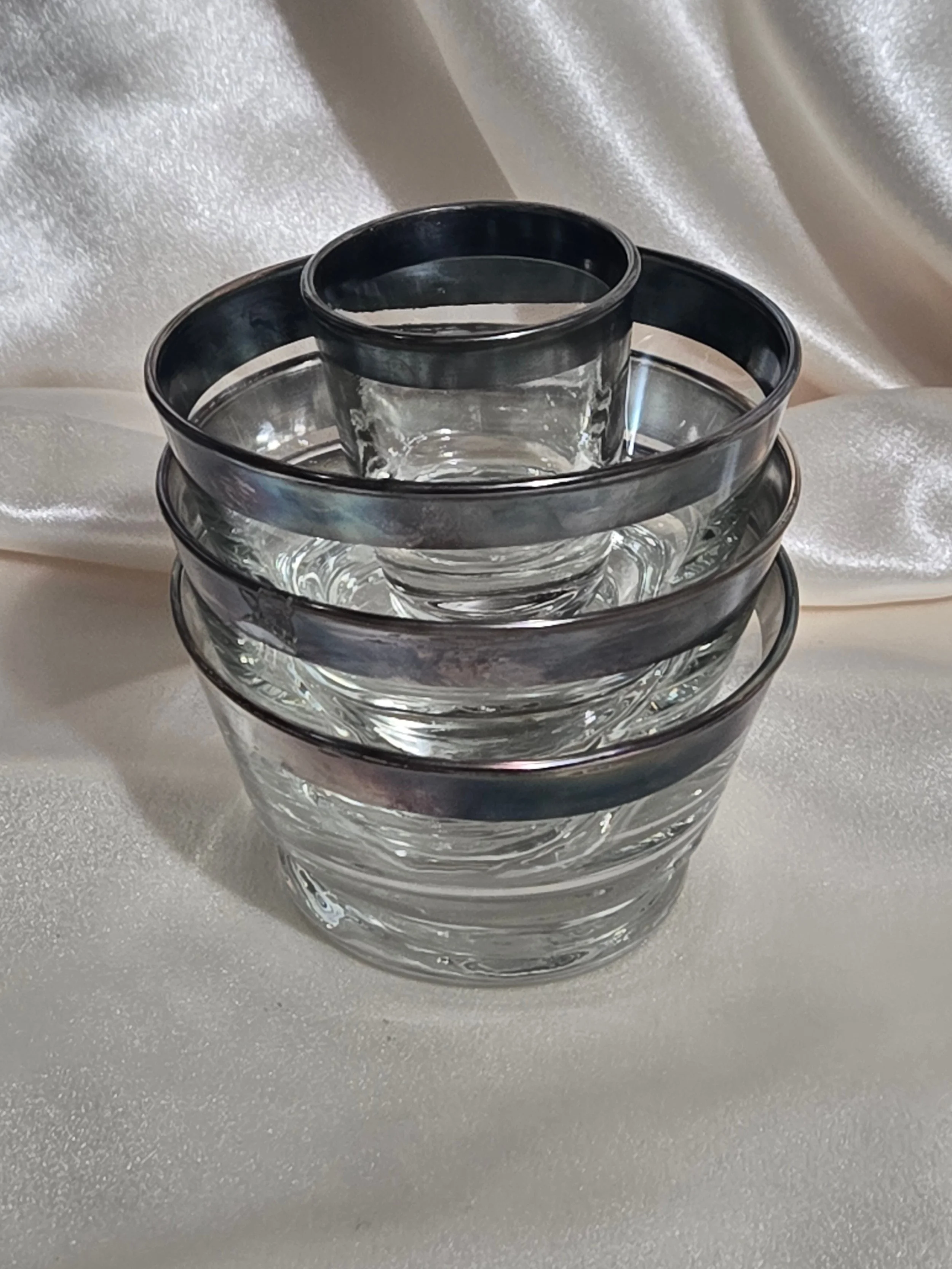 Vintage silver rim glass bowl set with matching shot glass