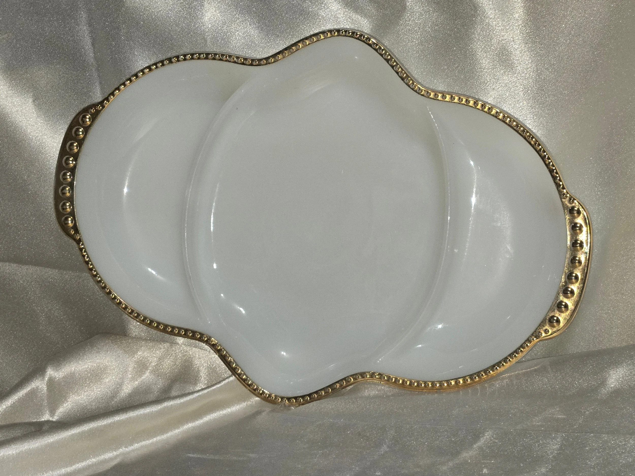 Vintage Fire-King Milk Glass Divided Relish Tray 1940s