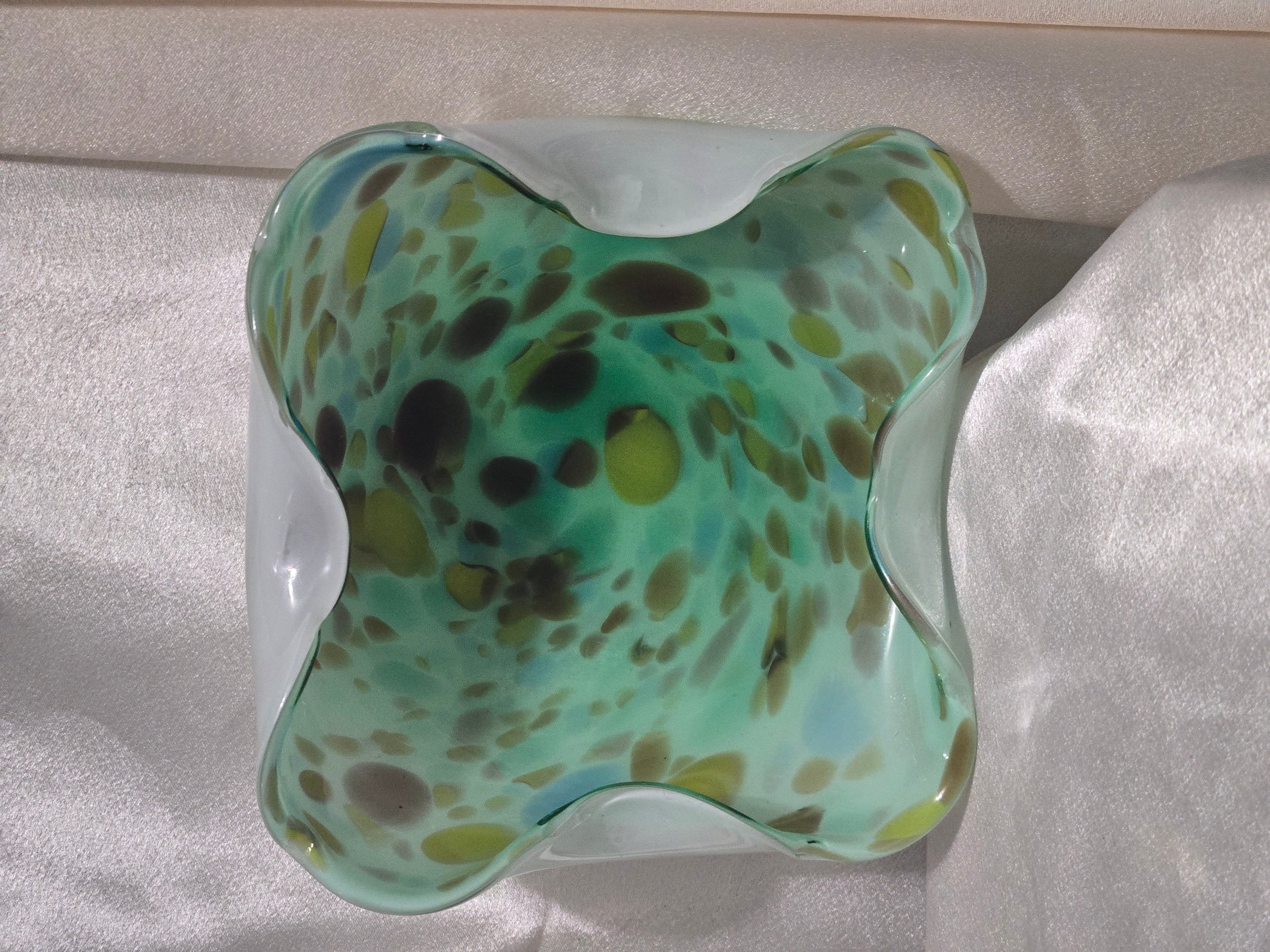 Murano Style Hand Blown Art Glass Bowl Speckled Green