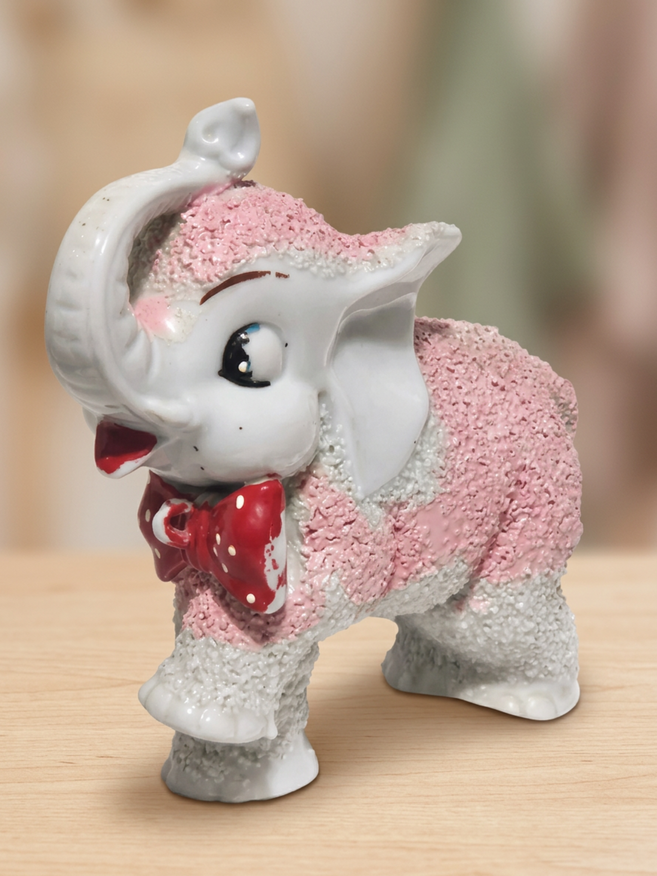 Vintage Arnart Pink Elephant Figurine • Textured Ceramic Lucky Elephant • Mid Century Kitsch Decor
