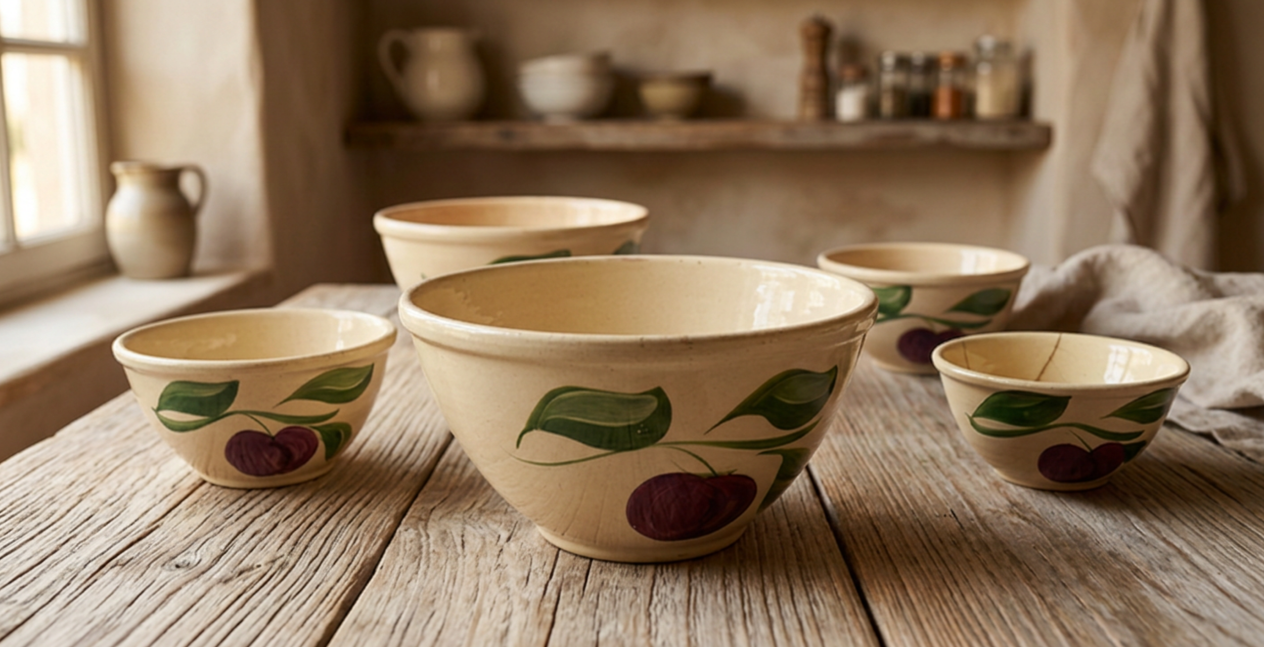 Vintage Watt Pottery Apple Mixing Bowls Set of 5 USA Stoneware Bowls