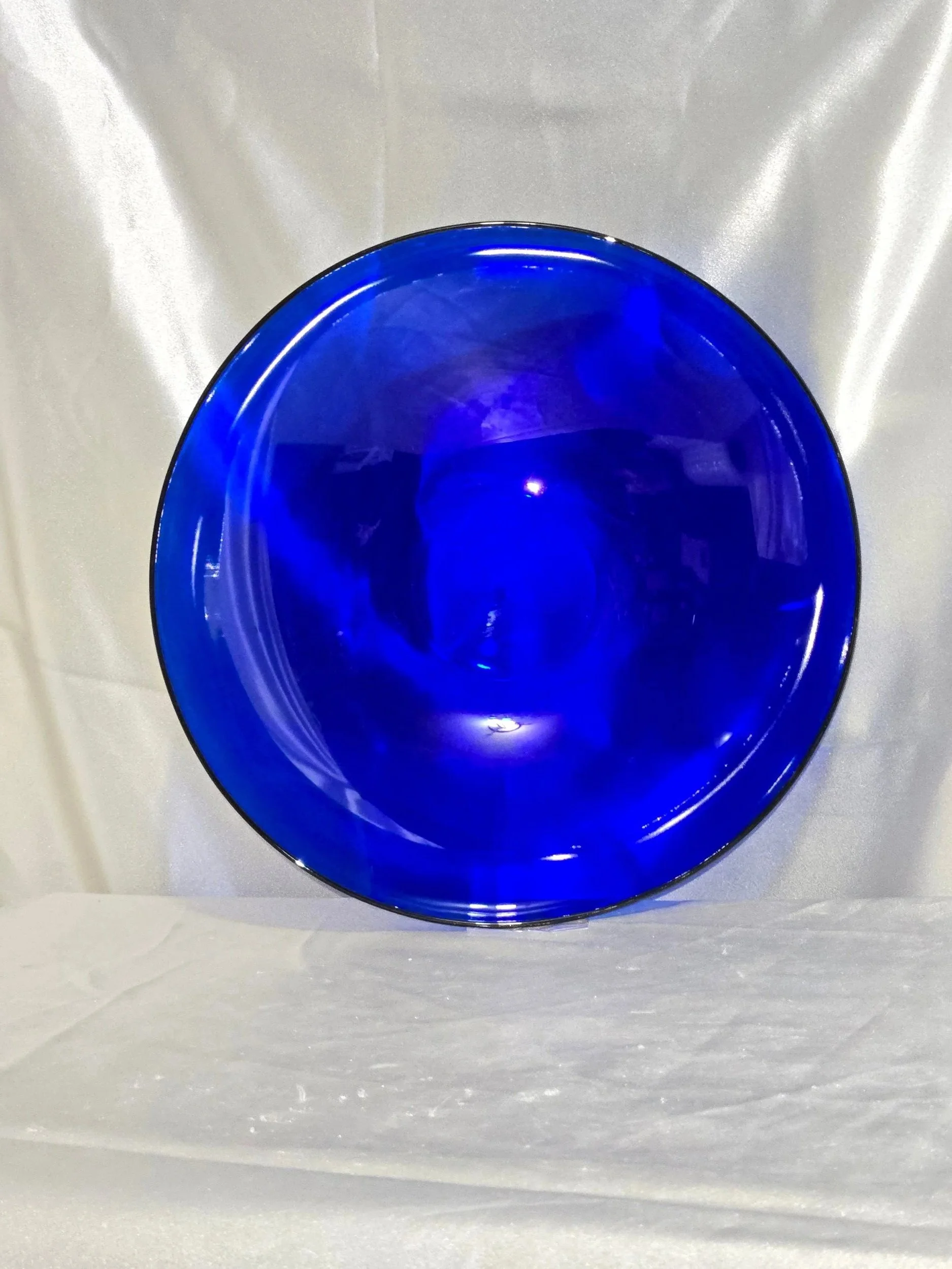 Cobalt Blue Glass Serving Bowl, Large Round Centerpiece or Table Bowl