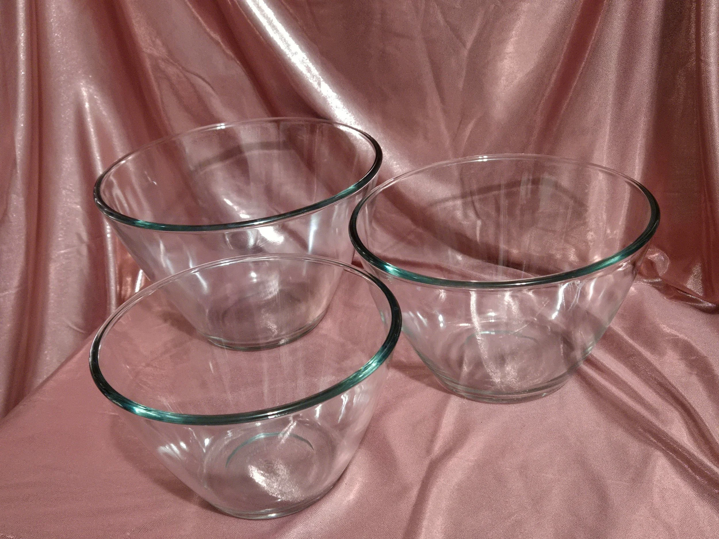Vintage Anchor Hocking Nesting Bowls Set of 3 Clear Glass Splash Proof Mixing Bowls