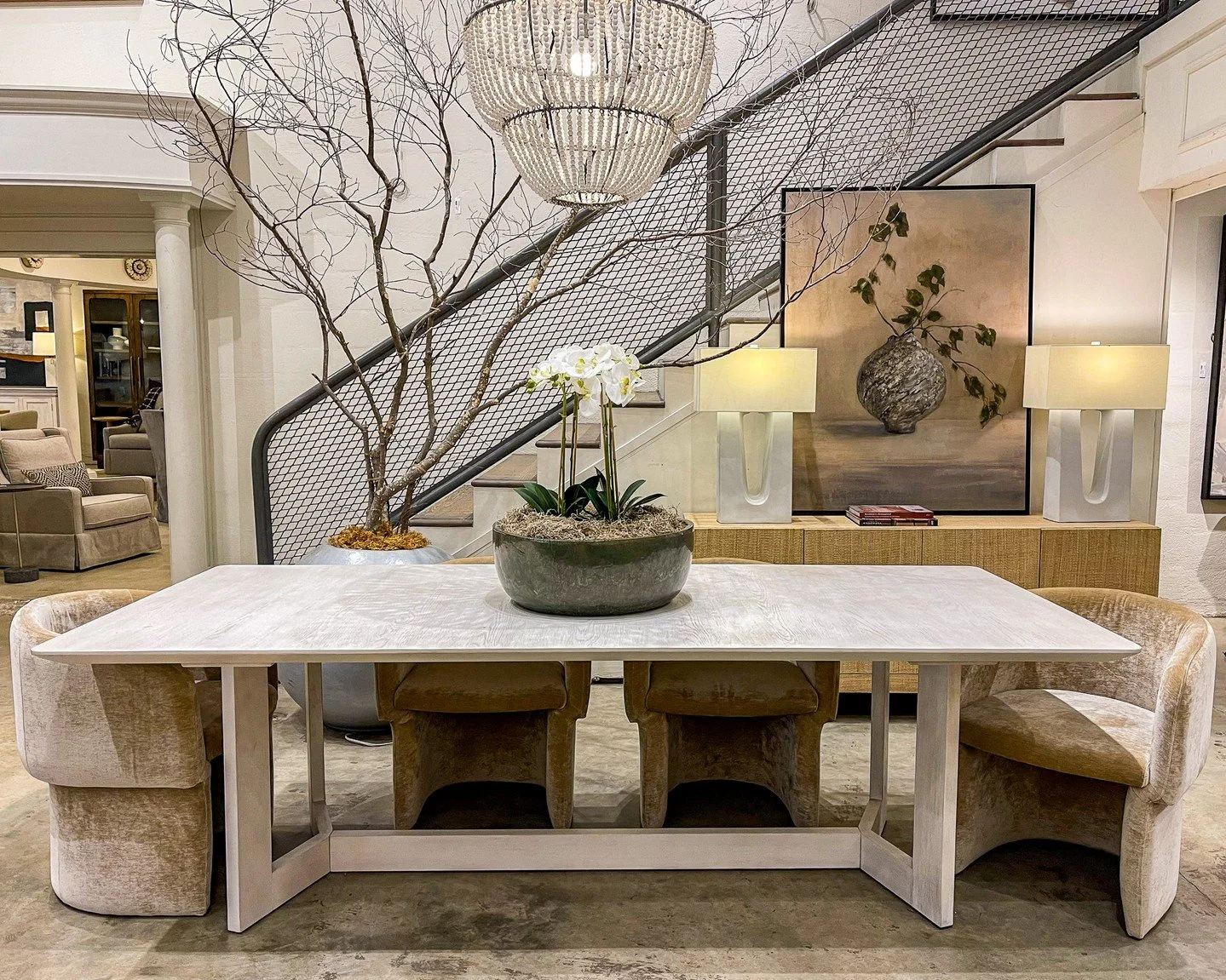 Pull up a chair. This is the kind of table that hosts long dinners, slow mornings, and everything in between. Thoughtfully styled and waiting for you at our Homewood location.