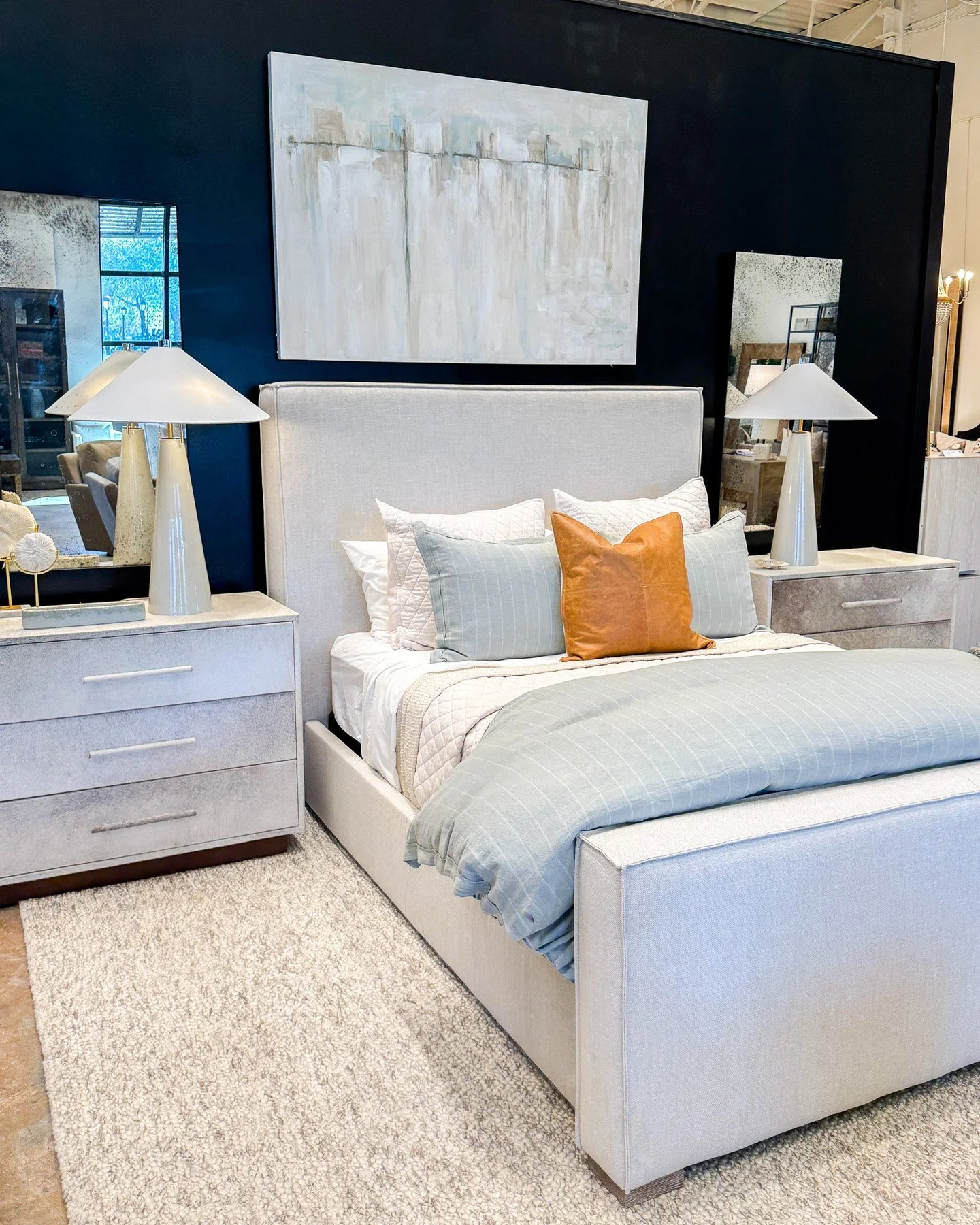 A bedroom that feels as refined as it is restful.

Clean lines, soft textures, and a bold backdrop come together to create a space that&rsquo;s both grounded and elevated.