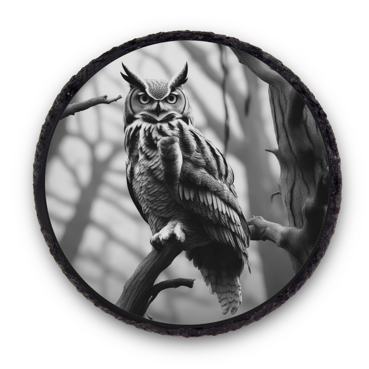 Natural Slate Coaster Great Horned Owl