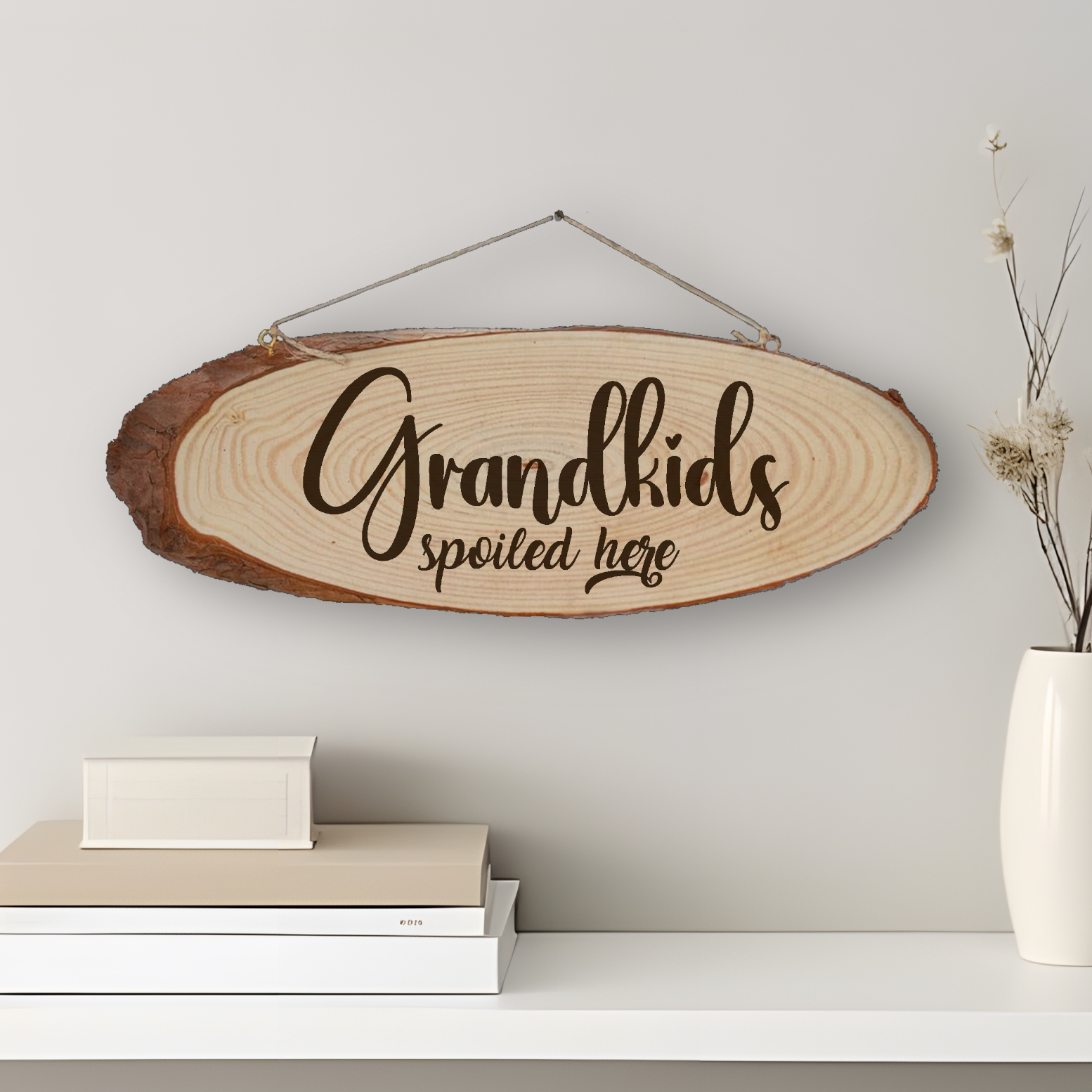 Log Slice Sign "Grandkids Spoiled Here"