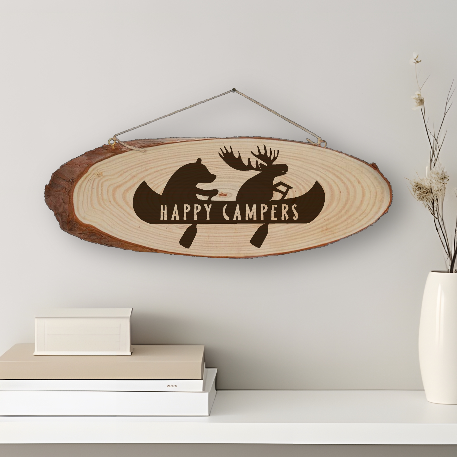 Log Slice Sign "Happy Campers"