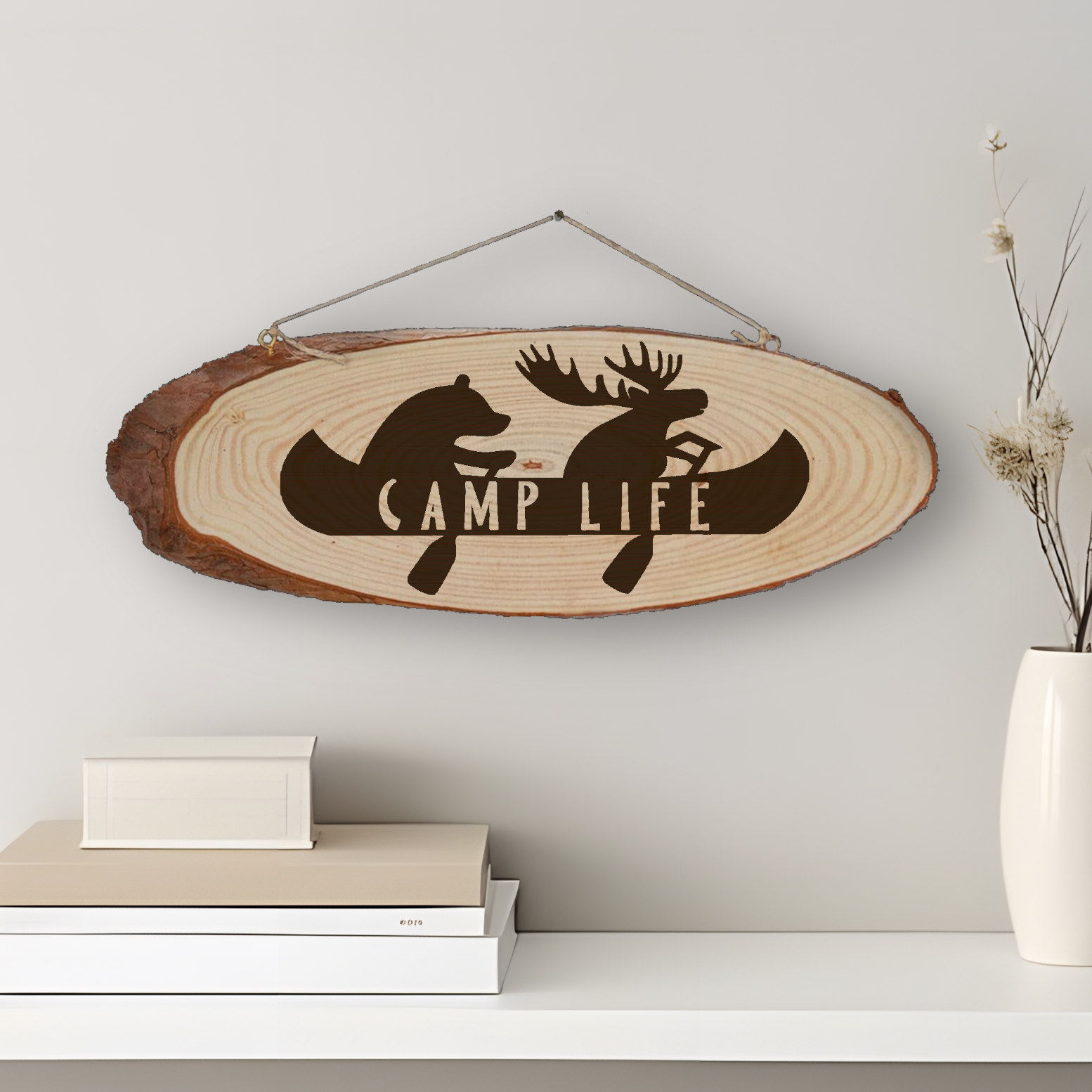 Log Slice Sign "Camp Life"