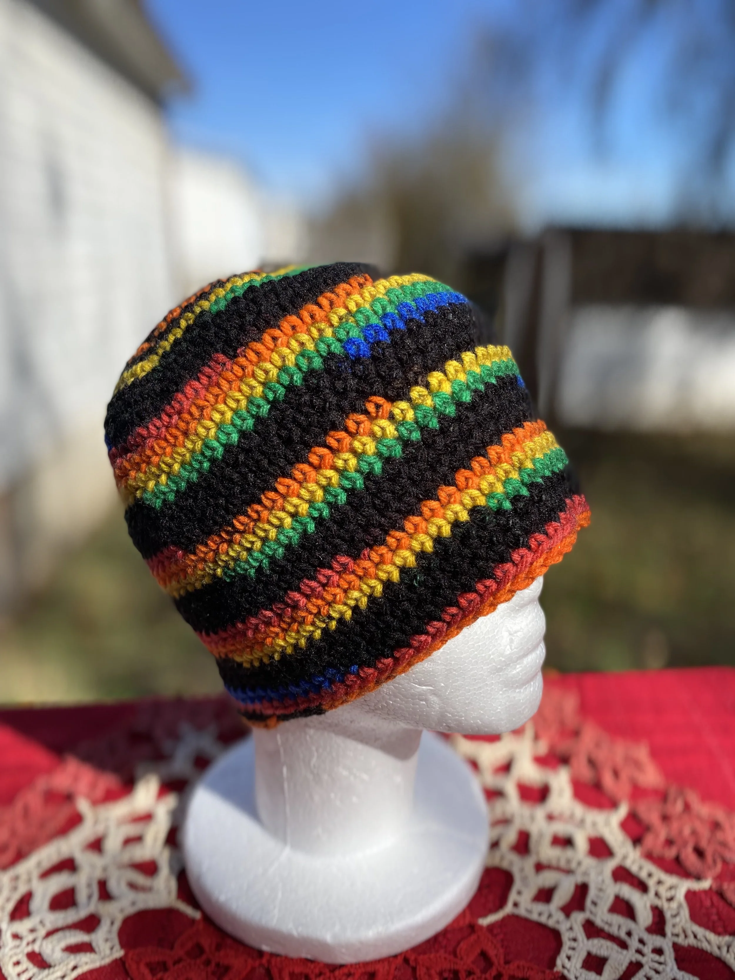 Blacklight Stripe Crochet Beanie