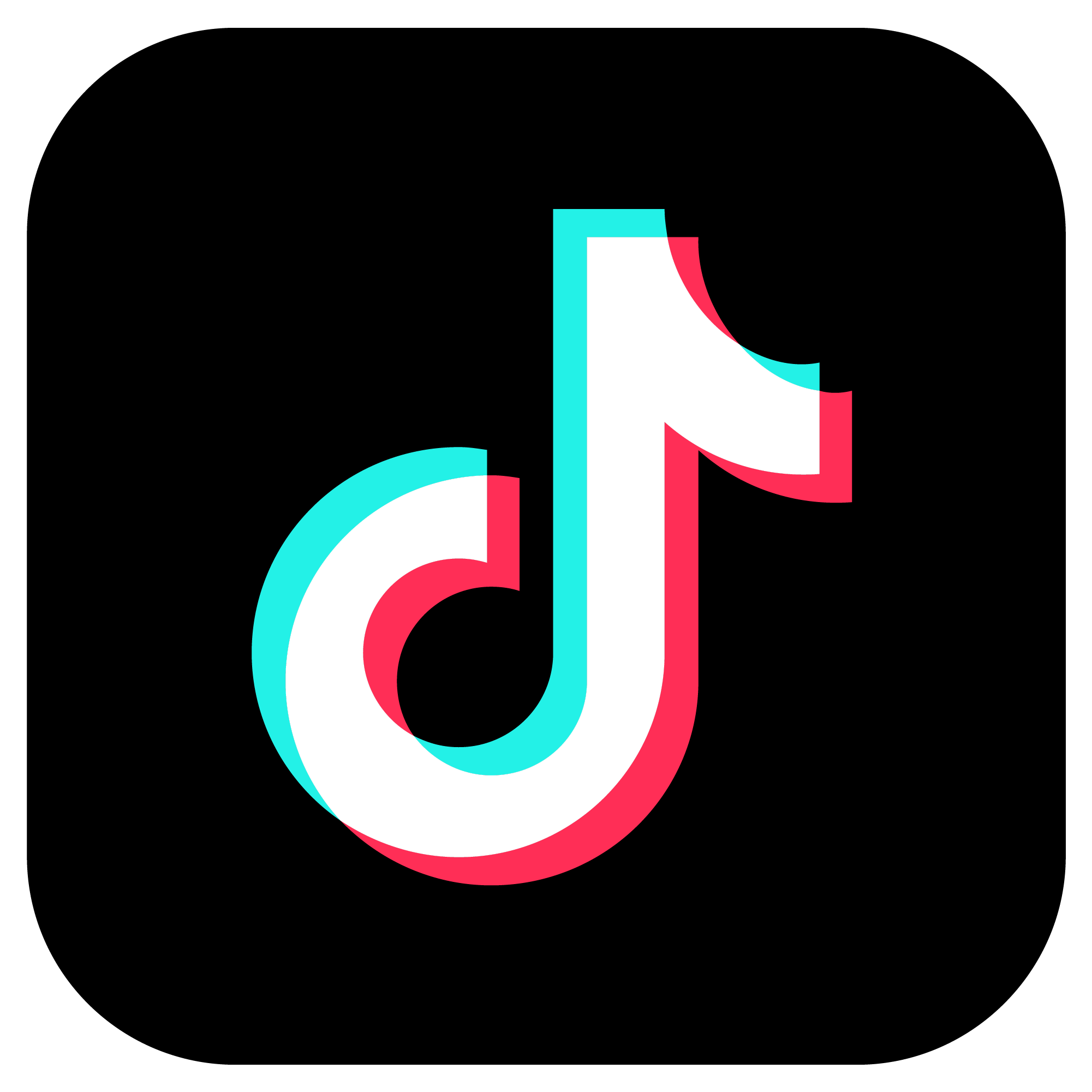 Logo van TikTok op een zwarte achtergrond.