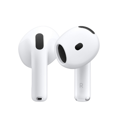 A pair of white Apple Airpods wireless headphones