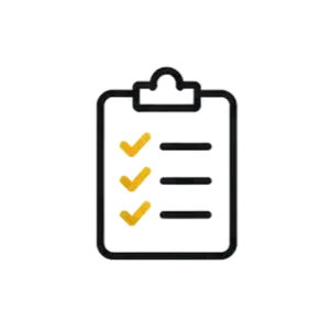Checklist on a clipboard with three completed items marked with yellow checkmarks.