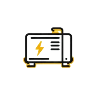 Illustration of a generator with a lightning bolt symbol and battery icons indicating charging and energy and the installation of manual power switch.