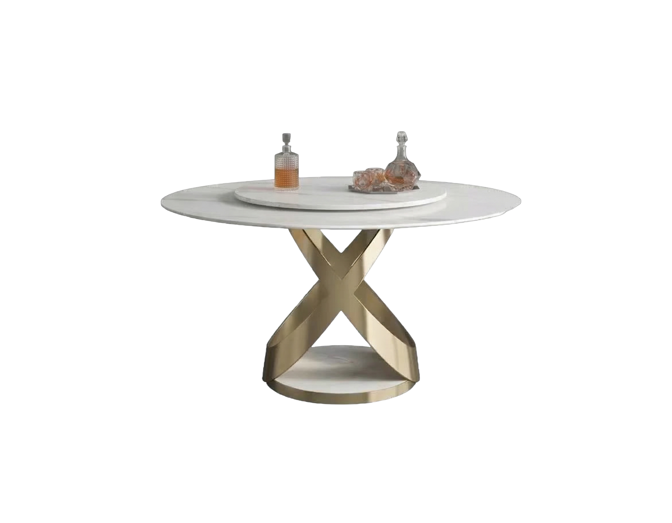 White-Marble Style Round Dining Table with Lazy Susan
