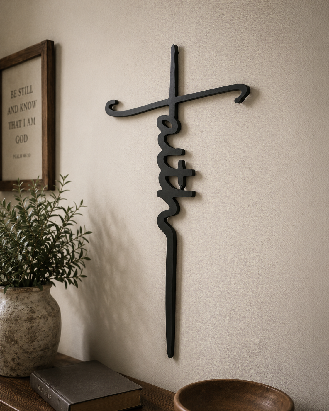 Faith Script Cross Metal Wall Art
