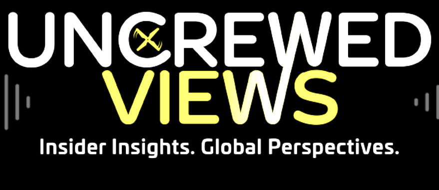 Uncrewed Views podcast logo from Commercial UAV News, where AeroVis founder Kevin Padilla was featured discussing how drones are changing executive protection and event security