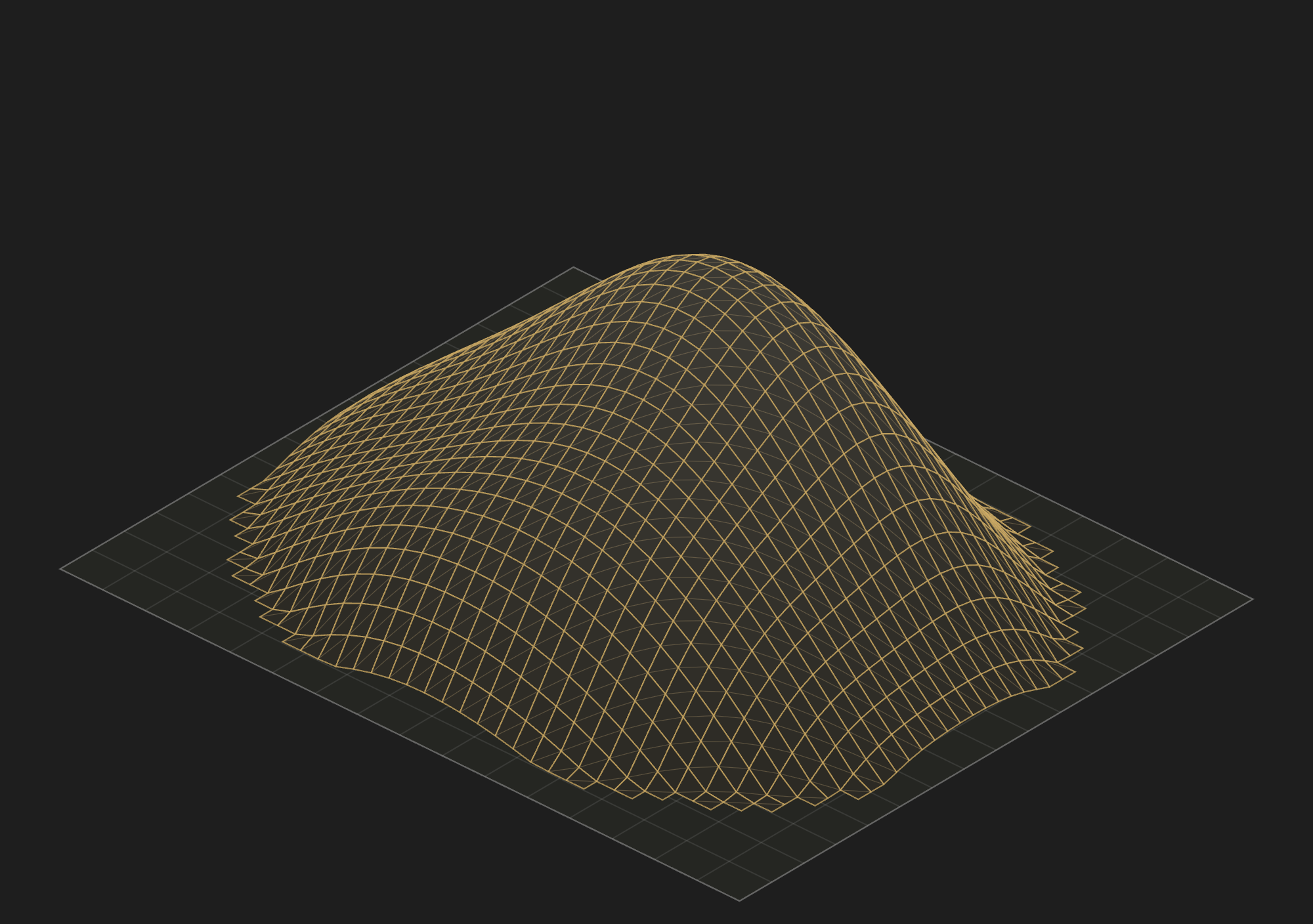 Conceptual illustration of a gold wireframe terrain surface above a reference plane, not a real capture or measured result