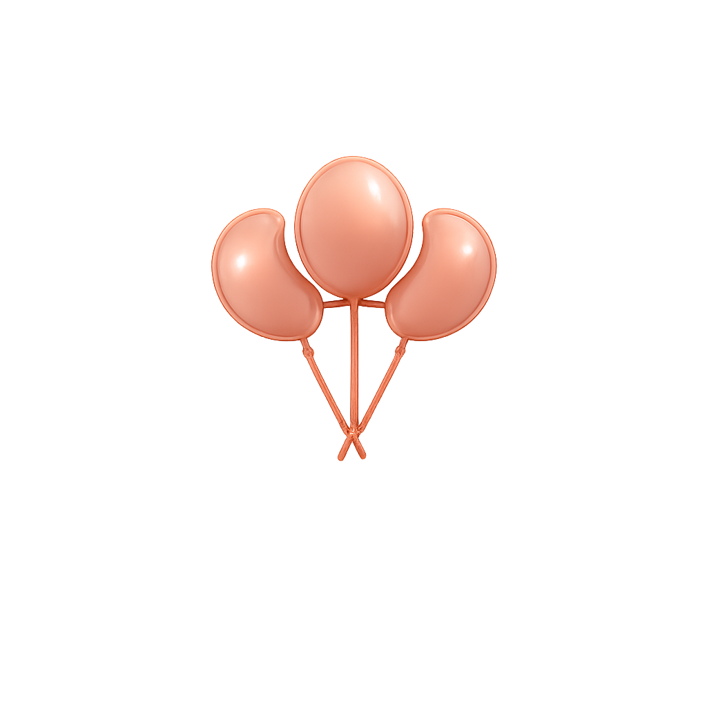 A cluster of five pink balloons tied together, floating against a black background.