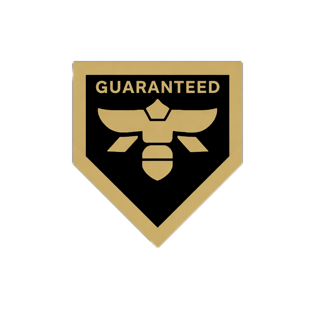 Golden guarantee with stylized bee Background Removed.png