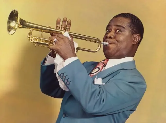 Louis Armstrong playing his trumpet