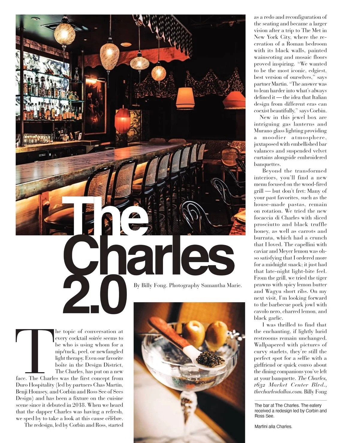 Penned by @reallywrongfong , &ldquo;The Charles 2.0&rdquo; in PaperCity magazine's April Art + Design issue details our recent redesign of the iconic Dallas bo&icirc;te from @durohospitality. Led by Principals Corbin and Ross, our team was inspired b
