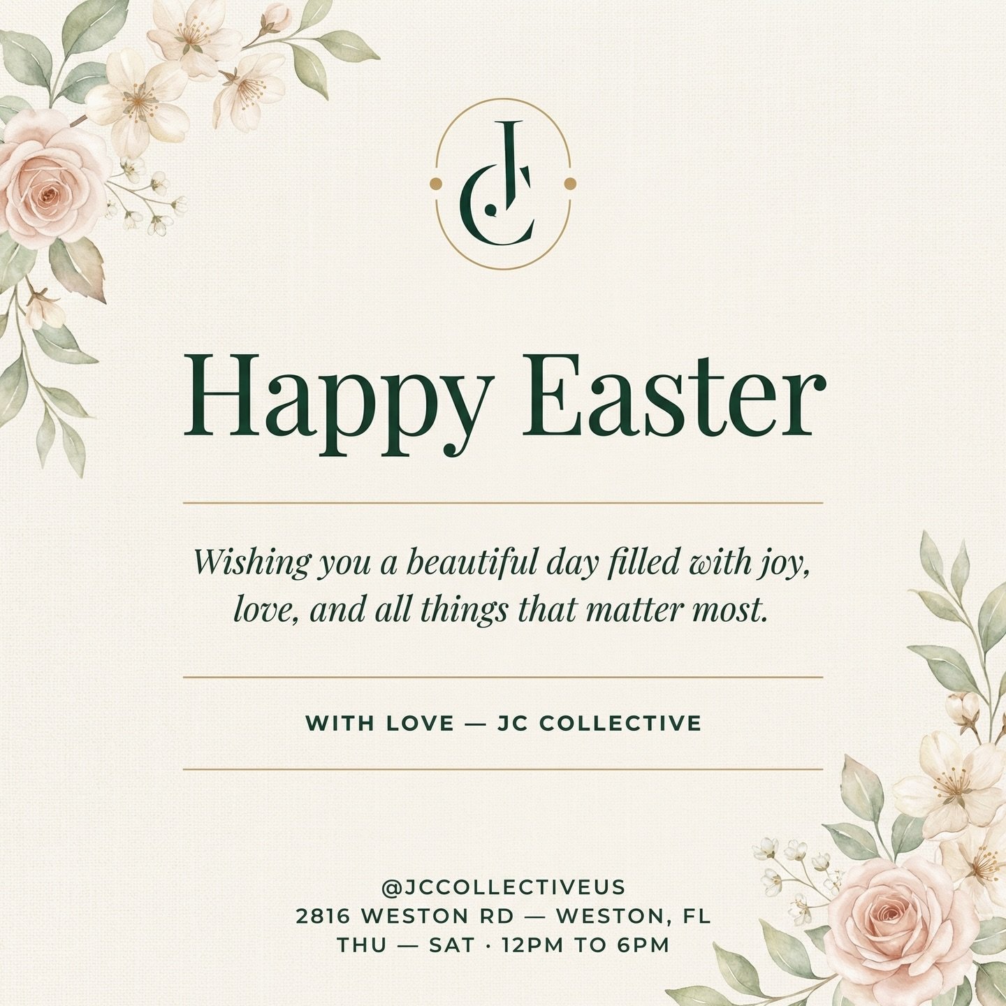 Happy Easter from our family to yours. 🌸

This season is a reminder of renewal, hope, and the beauty of new beginnings &mdash; values we carry into everything we do at JC Collective.

Thank you for being part of our community. We are grateful for ev