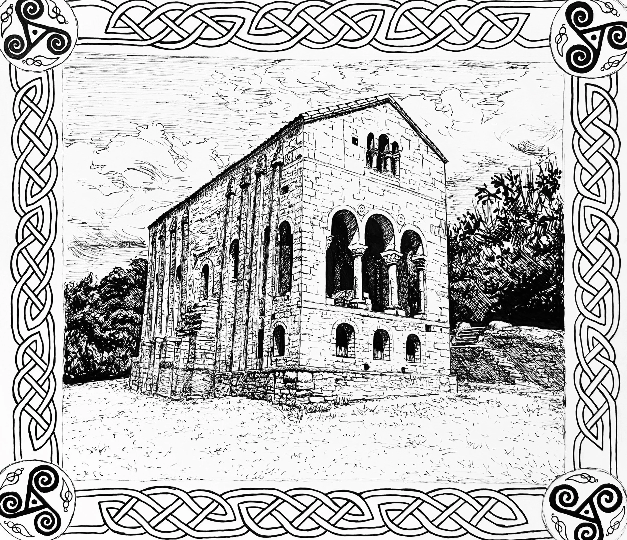 Iglesia Santa María del Naranco
(Pen and Ink), 9"x11"