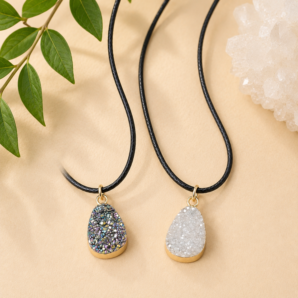 Aura Geode Druzy Agate Pendant | Dark or Light