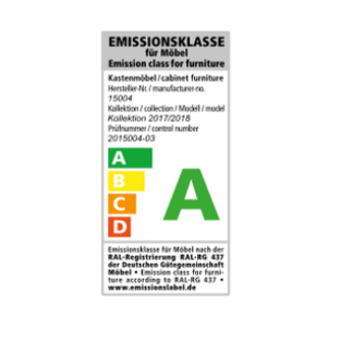 Miljöklass för möbel, klass A, grön och vit etikett.
