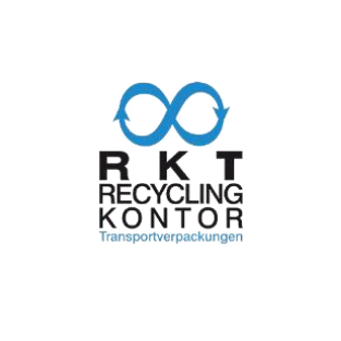 Logotyp för RIK Recykling Kontor med två sammanvävda cirklar i blått och grönt, samt texten 'RIK' och 'Recycling Kontor'.