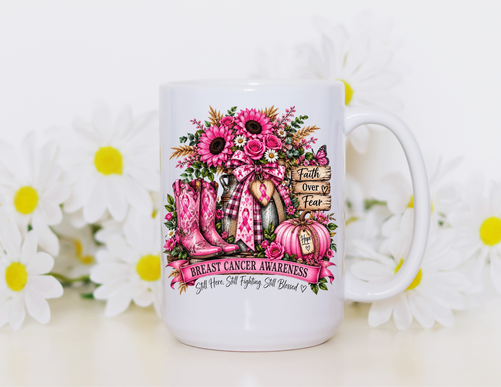 Breast Cancer Awareness Boots 15oz Ceramic Mug