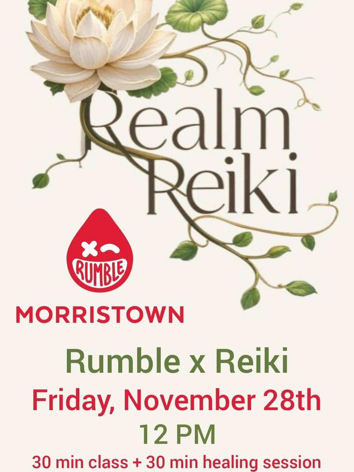 🥊✨ Rumble x Reiki: Post-Thanksgiving Reset ✨🥊
Join me Friday, November 28th at Rumble Boxing Morristown for a mind-body recharge!

After the 12 PM class, I&rsquo;ll be leading a 30-minute group Reiki healing session designed to help you recover, re
