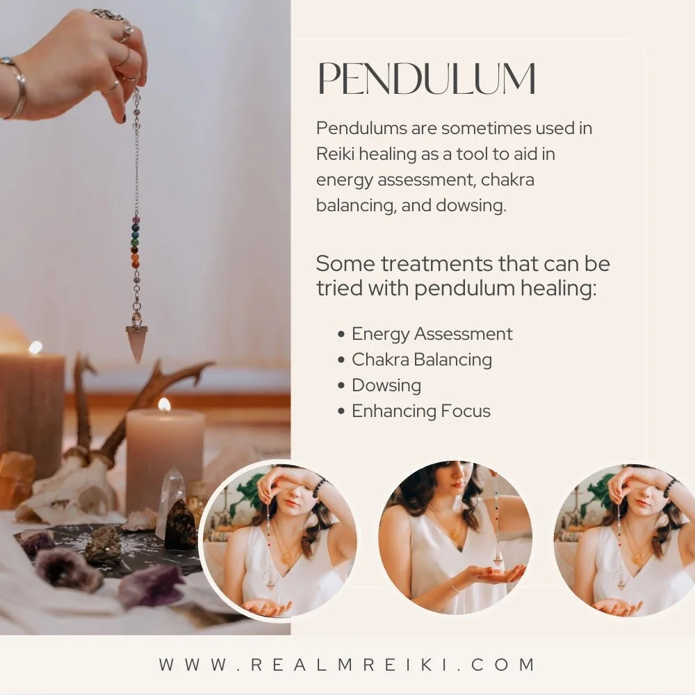 Pendulums are a beautiful tool I sometimes incorporate during Reiki sessions to help tune into the body&rsquo;s energetic flow. ✨

By gently asking the energy field for guidance, a pendulum can help identify where energy may be blocked, stagnant, or 