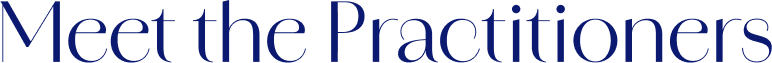 Text saying 'Meet the Practitioners' in dark font on a light background.