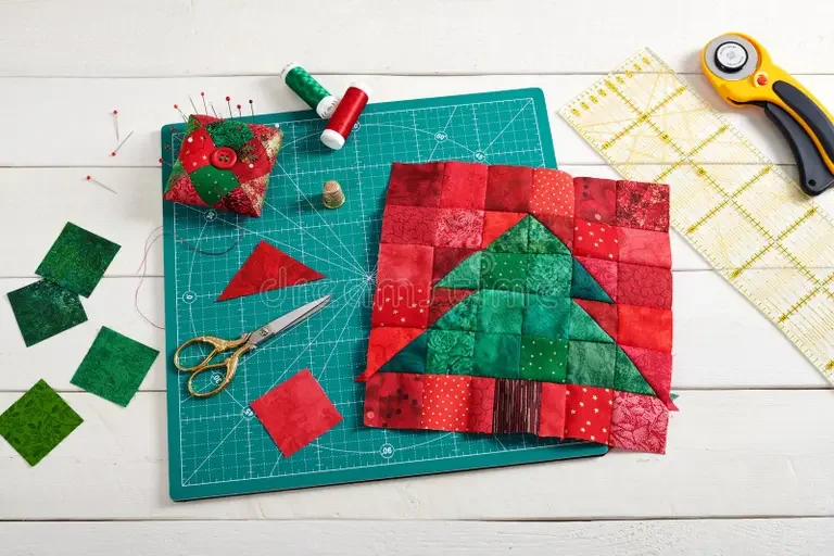 christmas-tree-patchwork-block-pieces-fabric-quilting-sewing-accessories-white-wooden-background-156372932.webp