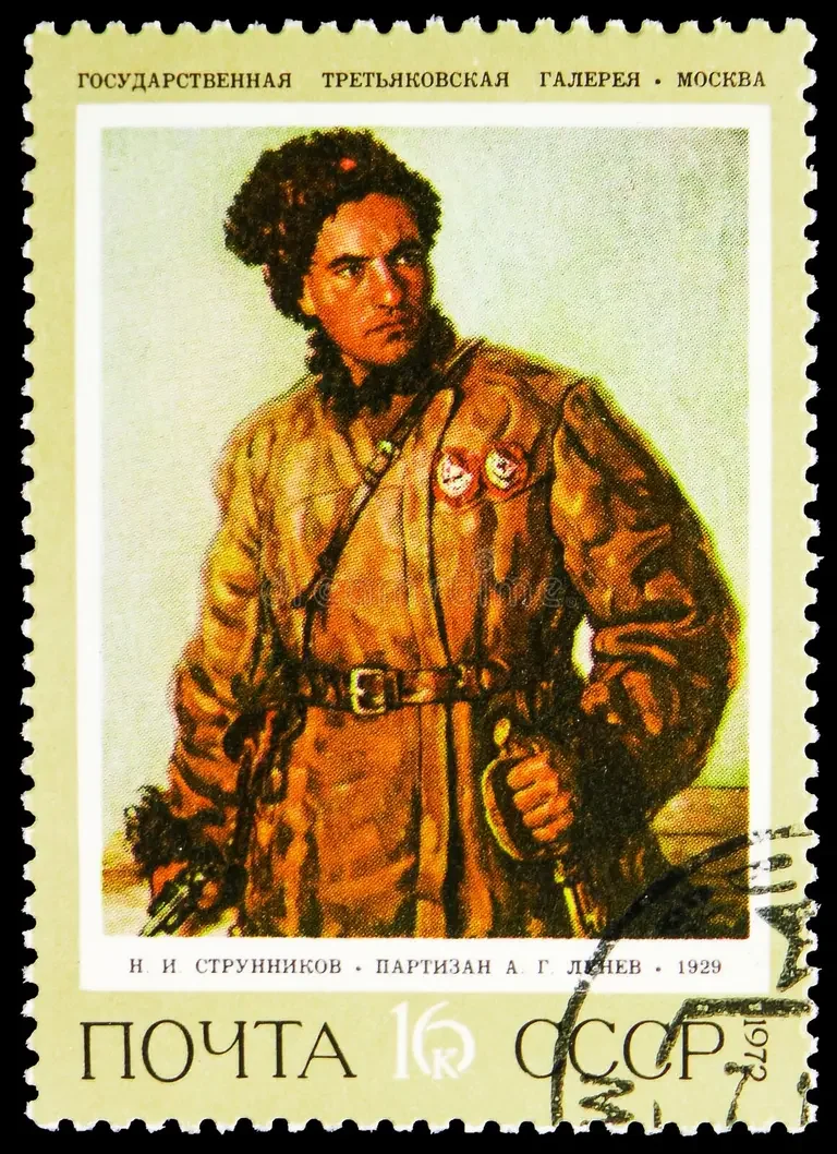 partisan-g-lunev-n-i-strunnikov-soviet-paintings-serie-circa-moscow-russia-may-postage-stamp-printed-union-shows-152342823.webp