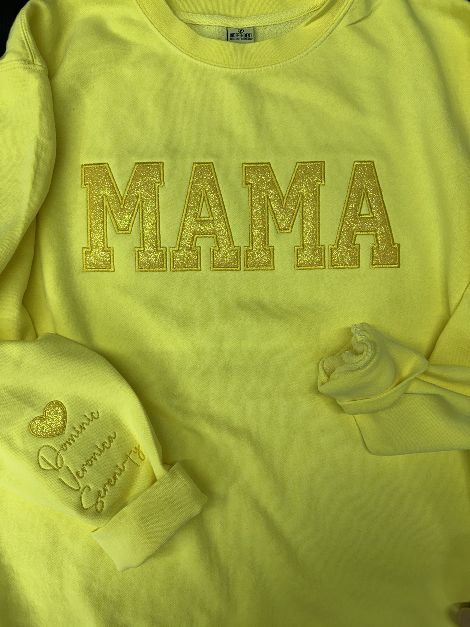 Mama Glittered Embroidered Yellow Closeup (1).png