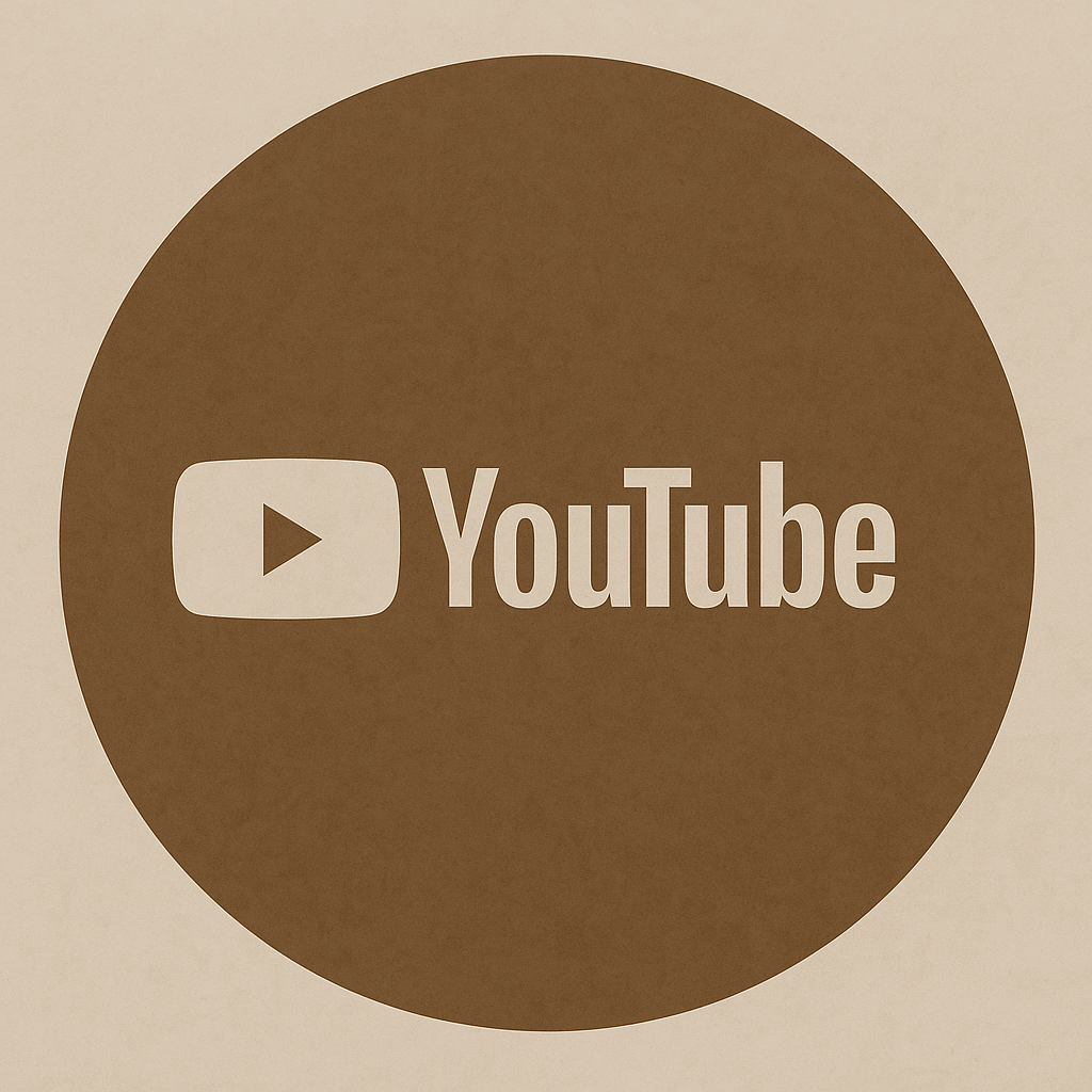 Logotipo de YouTube con letra blanca en un círculo marrón.