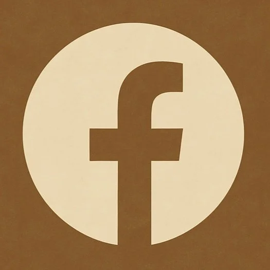 Logotipo de Facebook en fondo beige y círculo blanco