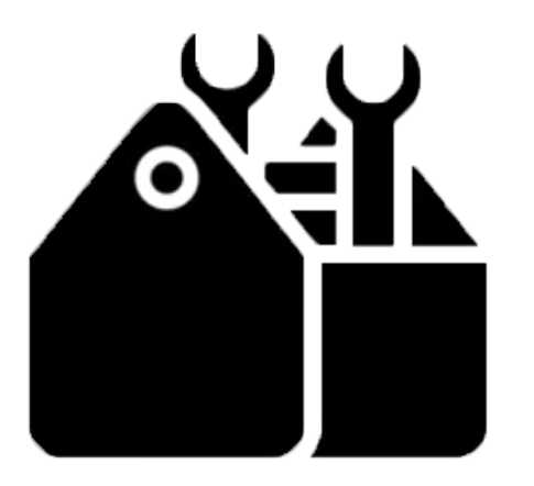 Black and white icon of a toolbox with a wrench, screwdriver, and other tools inside.