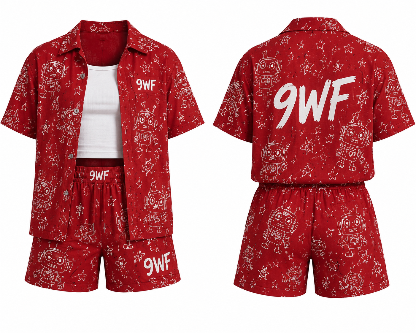 WKS -Women's Red Doodle Fun short set