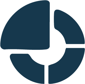Pie chart with four segments in dark blue shades.